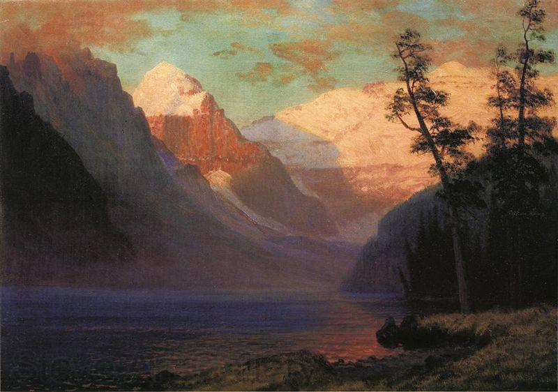Albert Bierstadt Evening Glow at Lake Louise, Rocky Mountains, Canada Norge oil painting art